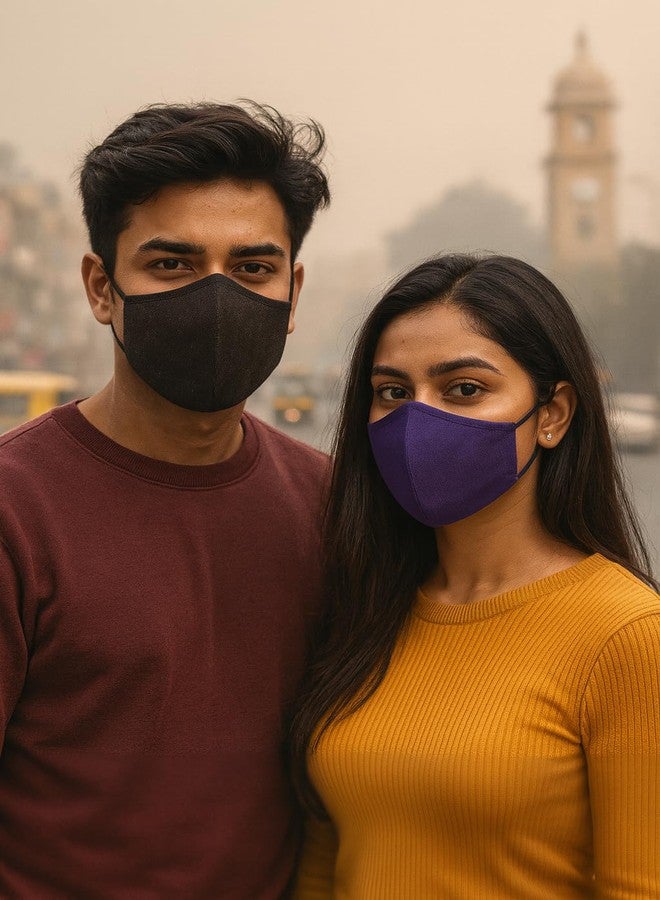 اكستور قناع وجه قطني قابل للتنفس وقابل لإعادة الاستخدام والغسل، مكون من طبقتين، مناسب للجنسين، بدون صمام (أحمر، أبيض، أزرق فاتح، عبوة من 4 قطع) - Image 3