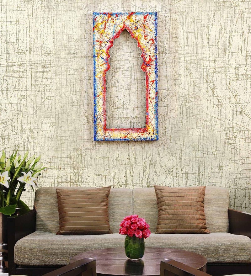 CRAFT TREE MDF Handpainted Rectangle Wall Hanging White Colour Jharokha Frame