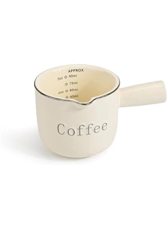 Espresso Measuring Cup, Ceramic Pitcher Milk Mug, Espresso Cups with Handle, Espresso Shot with V-Shaped Mouth, Accessories Milk Frothing Pitcher (1 Beige) - Image 1