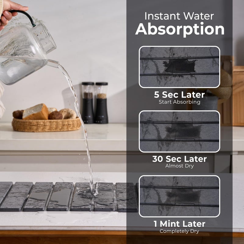 Dropereum Large Stone Dish Drying Mat for Kitchen Counter, 2PCS Stone Drying Mat for Kitchen Counter, Foldable Water Absorbing Diatomaceous Earth Drying Pad for Bottles Dish Cups(Dark Gray 24"Ã—16" & 8"x5") - Image 3