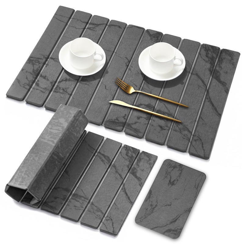 Dropereum Large Stone Dish Drying Mat for Kitchen Counter, 2PCS Stone Drying Mat for Kitchen Counter, Foldable Water Absorbing Diatomaceous Earth Drying Pad for Bottles Dish Cups(Dark Gray 24"Ã—16" & 8"x5") - Image 1