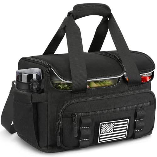 ETRONIK Tactical Lunch Bag for Men, 20L Insulated Lunch Box with Hot/Cold Compartments, Men's Lunch Box Fits 4 Meals + Snacks, Adult Lunch 8H Cooler Bags for Work, Hiking, Beach, Gym, Black - Image 1
