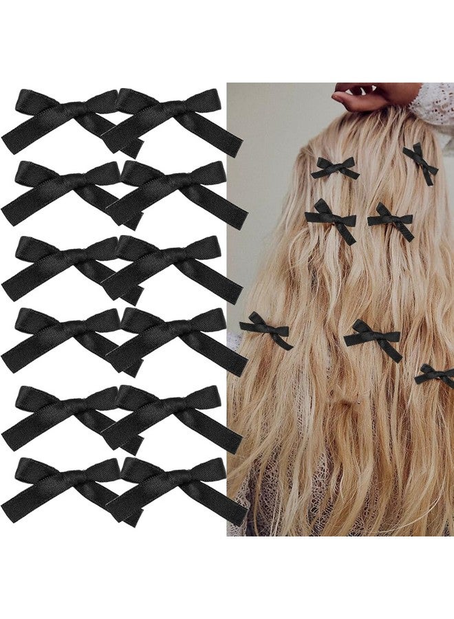 Bmobuo Women'S Silk Mini Hair Bows In Dark Balletcore Aesthetic - Set Of 12 Small Black Hair Ribbons - Image 1