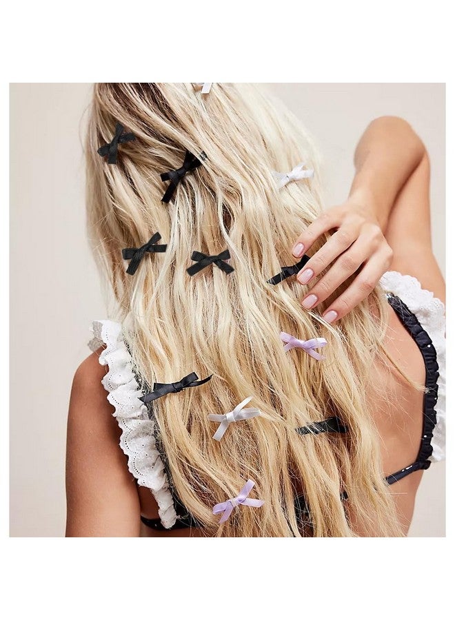 Bmobuo Women'S Silk Mini Hair Bows In Dark Balletcore Aesthetic - Set Of 12 Small Black Hair Ribbons - Image 2
