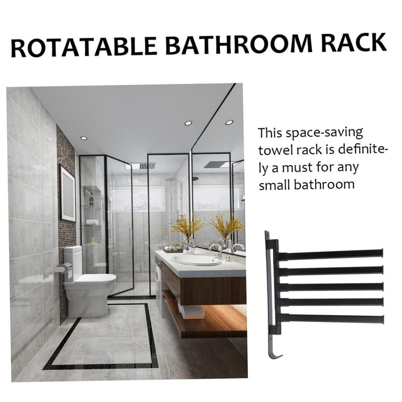 Rotatable Wall Mounted Towel Rack Holder With Bars Black Bathroom Kitchen Storage - Image 4