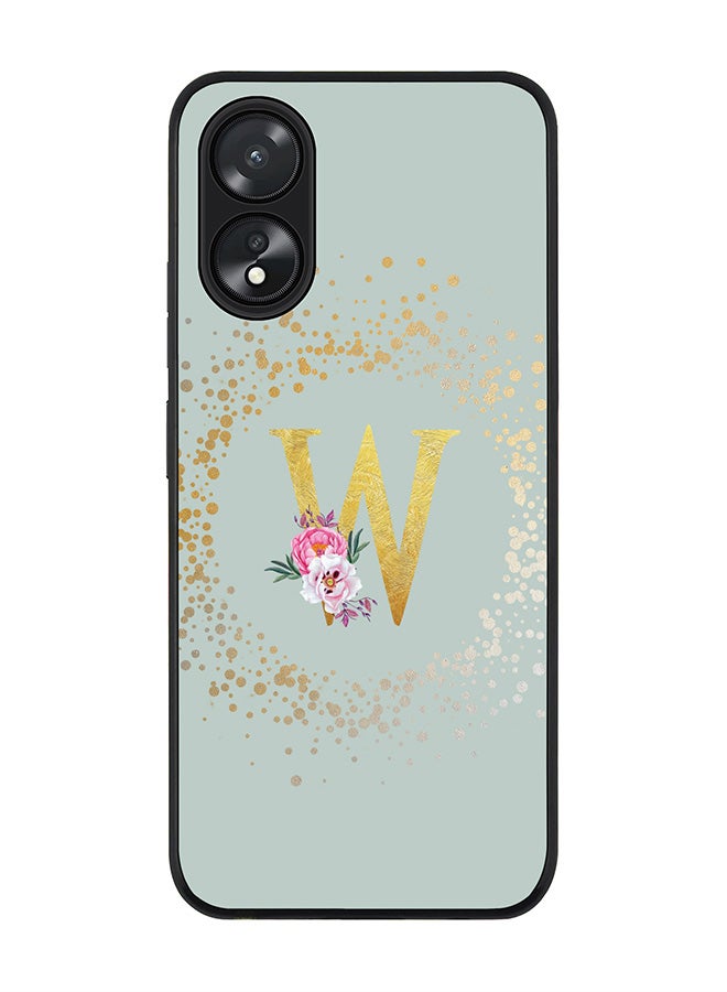 Stylizedd Rugged Black Edge case for Oppo A18 / Oppo A38, Slim fit Flexible Cover - Custom Monogram Initial Letter Floral Pattern Alphabet - W (Light Grey) - Image 1