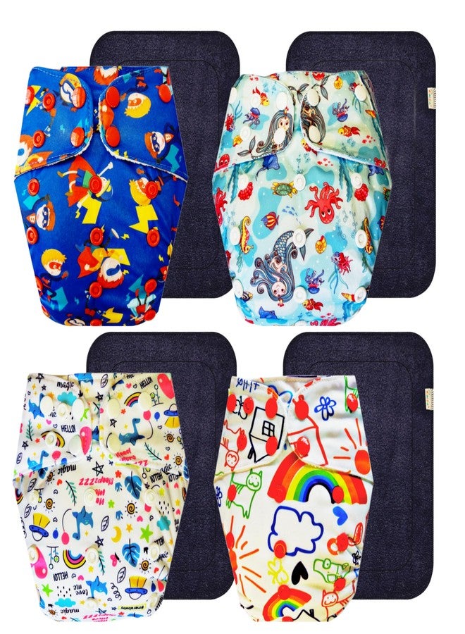 حفاضات دمبلدو القماشية الممتازة مع حشوة سوداء (عبوة من 4 قطع) | ناعمة ولطيفة | مانعة للتسرب | سريعة الجفاف | مثالية لفصل الصيف الهندي | من 3 أشهر إلى 3 سنوات | مناسبة للجنسين - Image 1