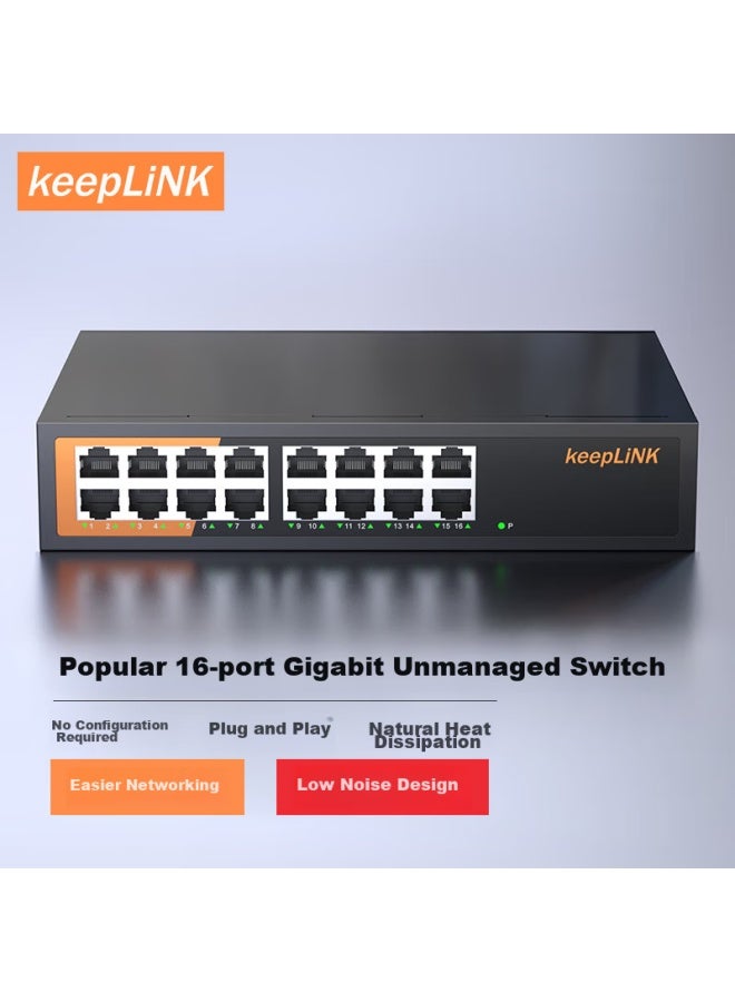 Keeplink Kp-9000 Gigabit 16-port Switch, Unmanaged Plug-and Enterprise-grade Switch, Monitoring Network Cable Splitter - Image 3