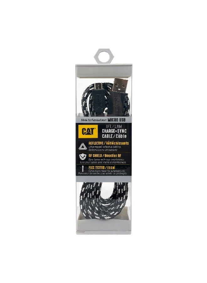 CAT Micro-USB to USB Double Woven Braided Charge Cable Black and White 6 ft CAT-PC-MICRO - Image 5