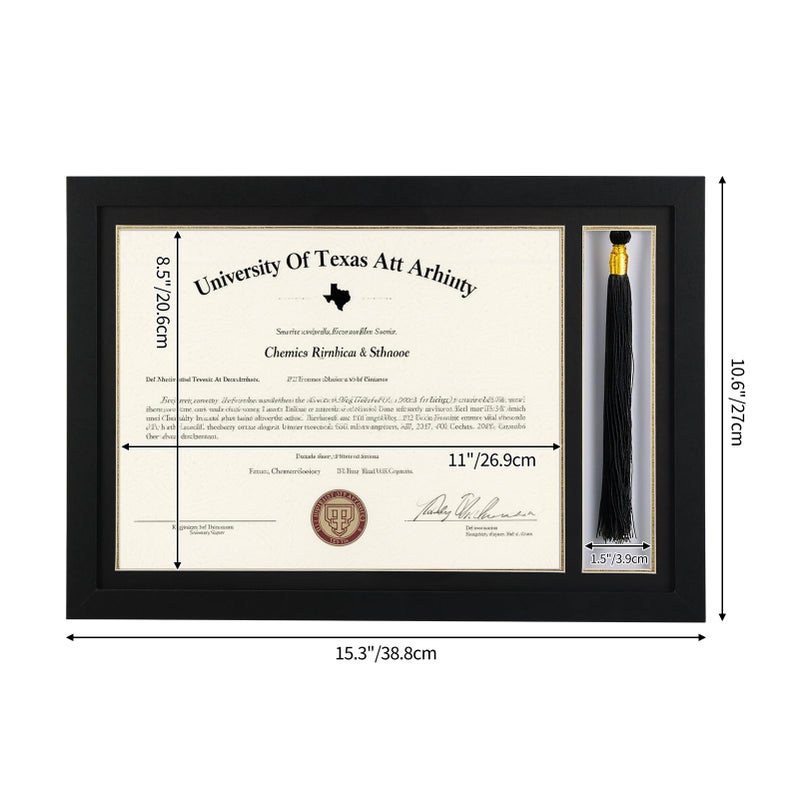 Lavezee 15.2x10.6 Diploma Frame With Tassel Holder, Display 8.5 x 11 Certificate Document Degree and One Tassel,Black with Gold Rim - Image 2