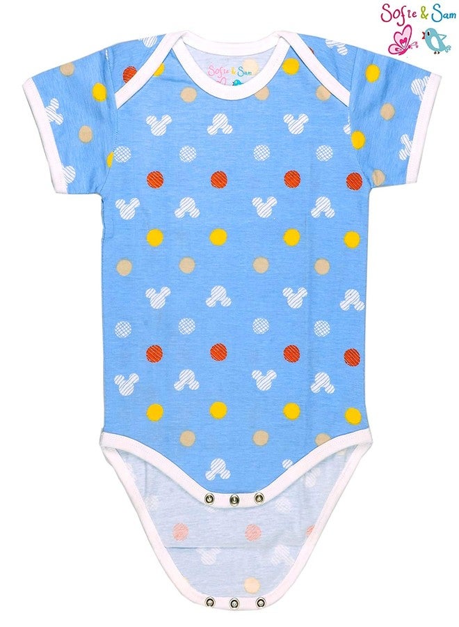 Sofie & Sam Premium Cotton 1 Pc Baby Romper Half Sleeves (6-9) Months - Mouse/Blue - Image 2