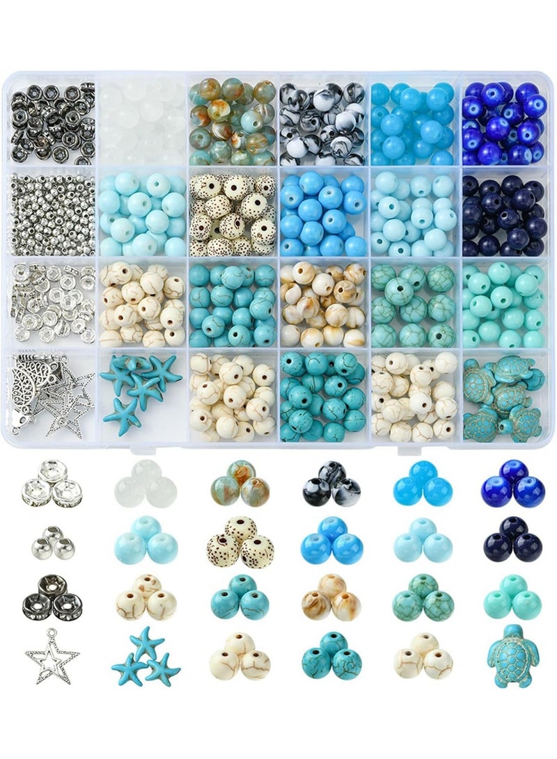 640PCS Beach Turquoise Beads for Jewelry Making Ocean Turtle Starfish Summer Boho Charms Pendant Beads for Bracelets Necklaces Earrings Crafting - Image 1