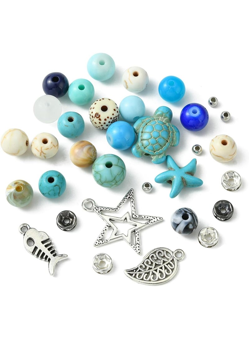 640PCS Beach Turquoise Beads for Jewelry Making Ocean Turtle Starfish Summer Boho Charms Pendant Beads for Bracelets Necklaces Earrings Crafting - Image 5