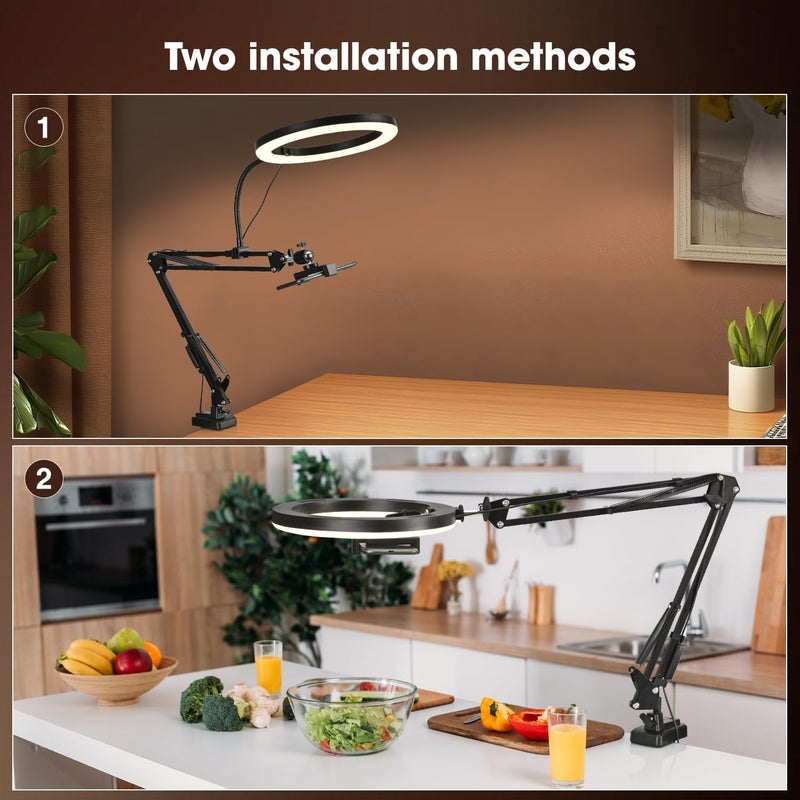 Sounce Video Mobile Stand with 10-Inch Ring Light Metal Arm with 1/4" Ball Head Overhead Desktop Stand for Camera, Mobile, GoPro Ideal for Bedroom Recording & Content Creation (10" with Ring Light) - Image 3