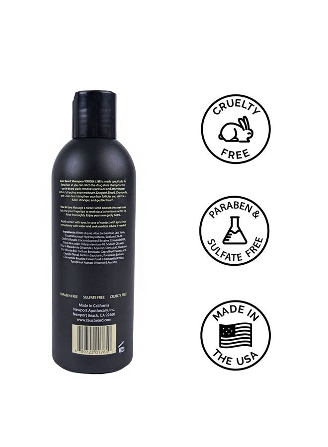Zeus Beard Shampoo Wash, Infused with Green Tea & Natural Ingredients to Cleanse and Soften Beard – 8 oz. Made in USA – Verbena Lime - Image 1