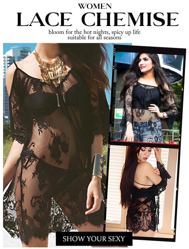 GirlFriend Women Lingerie Set Lace Solid Teddy Hot Strap Babydoll Lingerie Honeymoon Bikini with Panty Black - Image 5