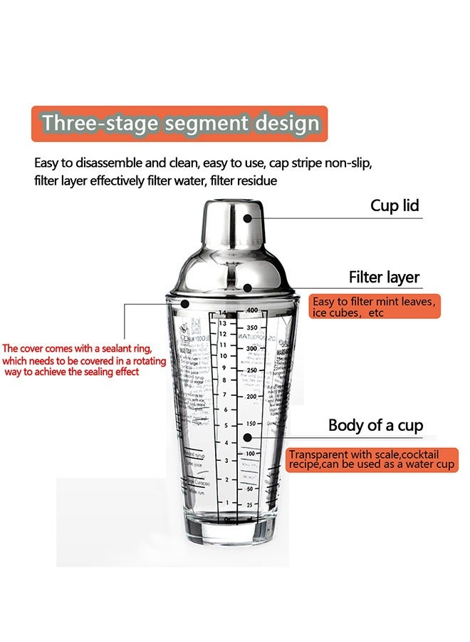 Yolu 400ml Clear Glass Cocktail Shaker Cup With Measuring Jigger, Bartender Tools Kit, Drink Shaker with strainer for kitchens, bars, coffee shops, hotels, clubs - Image 3