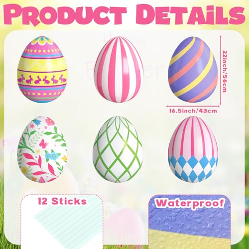 GlikCeil 6 Pcs Large Easter Eggs Yard Signs Easter Outdoor Lawn Decorations Waterproof Eggs Lawn Signs with Stakes for Spring Outdoor Garden Lawn Decoration 22 x 17 inches - Image 3