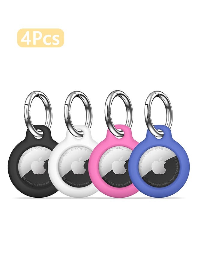 4 قطع من جراب الحماية المصنوع من السيليكون لجهاز Apple AirTag مع سلسلة مفاتيح، مقاوم للغبار، سهل التنظيف للأطفال وكبار السن وحقيبة الظهر وأطواق الحيوانات الأليفة والمحافظ والأمتعة - Image 1