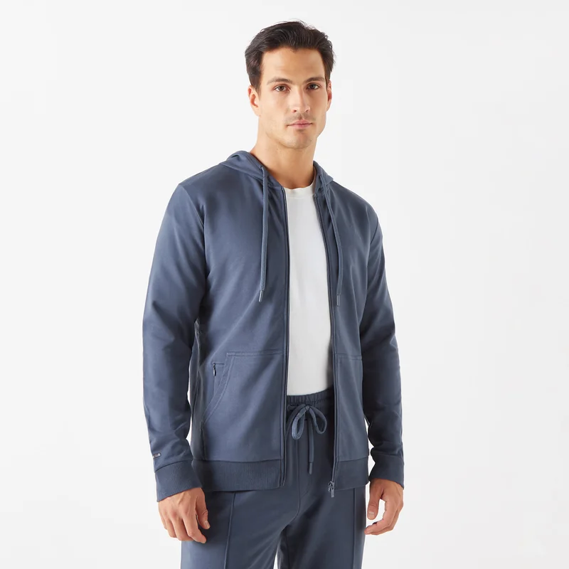 ADOT by Splash Solid Zip Through Sweatshirt with Hood and Long Sleeves
