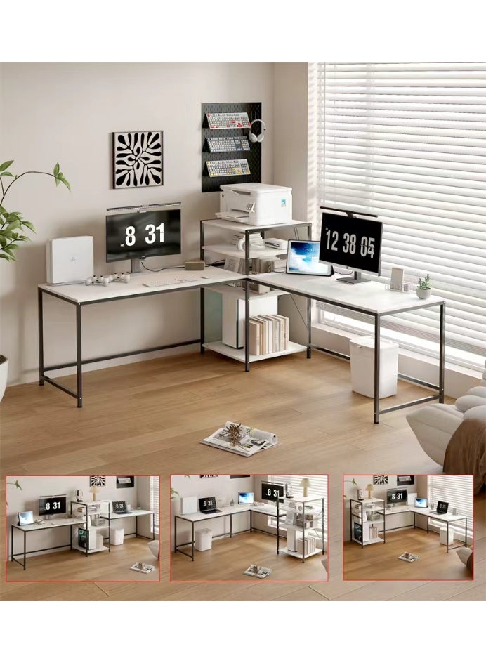 CityRiya-Long Computer Desk, Gaming Desk, 100 * 100 * 45 * 78cm Home Office Desk, L-shape Corner Computer Writing Table, Work Study Table, Simple Laptop PC Table, Large Workstations for Home Office (White) - Image 1