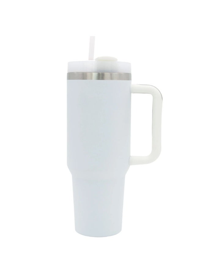 مج حراري مزود بشفاطة ويد وغطاء ، كوب محمول للقهوة بجدار مزدوج معزول بتفريغ الهواء، مصنوع من الفولاذ المقاوم للصدأ للمشروبات الساخنة والباردة ومناسب للسيارة، 1.2 لتر (أبيض)