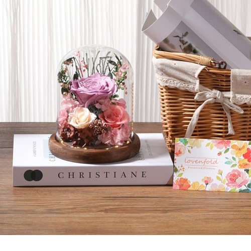LOVENFOLD Flowers for Delivery Preserved Flowers lilac Roses with LED Light in a Glass Dome,Long Lasting Forever Flowers Birthday Gifts for Women Daughter Mom Wife Friend（lilac Rose） - Image 4