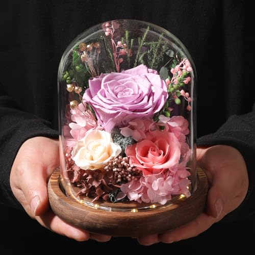 LOVENFOLD Flowers for Delivery Preserved Flowers lilac Roses with LED Light in a Glass Dome,Long Lasting Forever Flowers Birthday Gifts for Women Daughter Mom Wife Friend（lilac Rose） - Image 5
