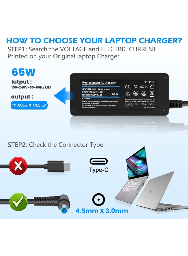 Zexen 65W Laptop Charger for HP Chromebook X360 11 14 15 G4 G5 G3 HP Pavilion 14 15 17 Series PA-1650-32HE 709985-001 741727-001 HP Flow 11 13 14 Series Pavilion X3 60M3 11 13 15 - Image 3