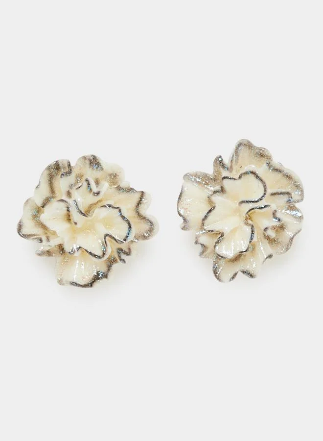 Styli White Floral Stud Earrings
