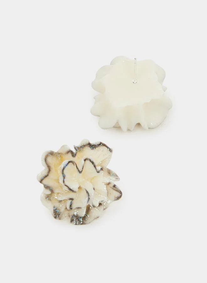 Styli White Floral Stud Earrings