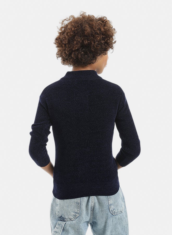 Andora Velvet Zipper Closure High Collar Navy Pullover_Navy - Image 3