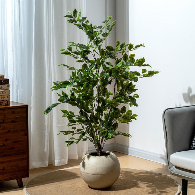 ARTIFICIAL FICUS TREE INDOOR 4FT LARGE POTTED FAUX TREE WITH REALISTIC SILK LEAVES TRUNK FOR HOME OFFICE LIVING ROOM CORNER DECOR
