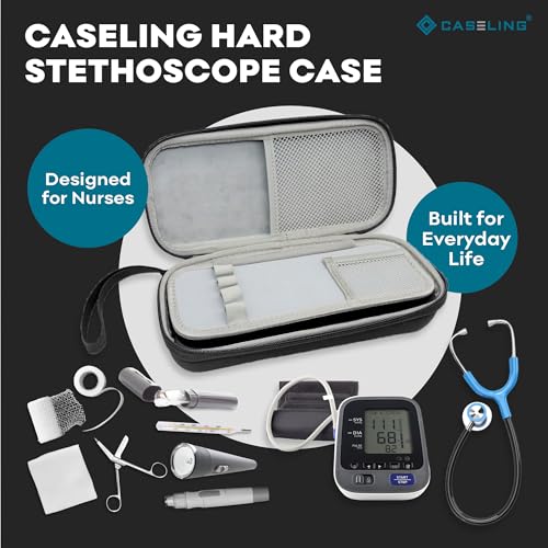 Caseling Hard Stethoscope Case for 3M Littman Classic III, Lightweight II S.E, Cardiology IV, MDF Acoustica - Nurse ID Slot and Pockets for EMT Accessories, Medical Scissors, LED Penlights, Black - Image 5