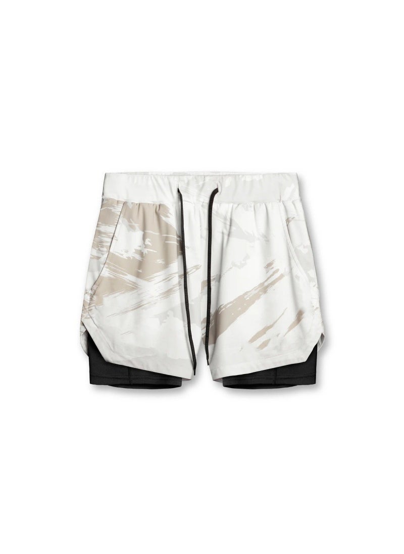 2022 foreign trade new summer trendy sports shorts mens outdoor running training pants breathable double-layer shorts men Light khaki  - Image 5