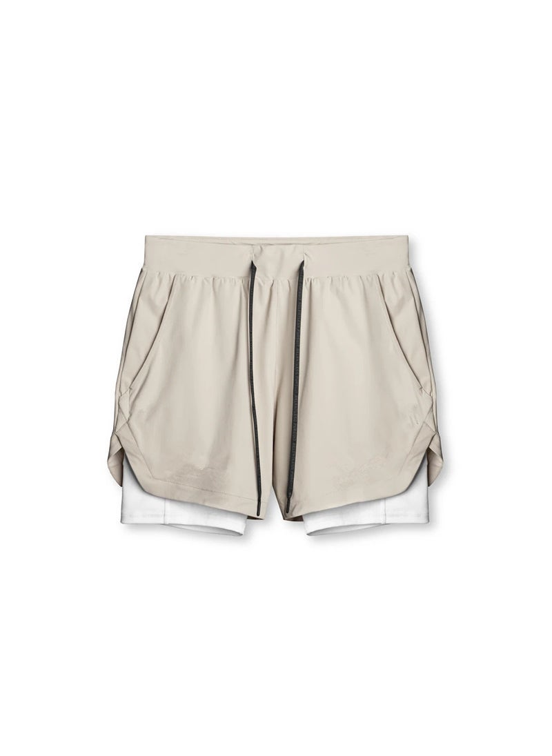 2022 foreign trade new summer trendy sports shorts mens outdoor running training pants breathable double-layer shorts men Light khaki  - Image 1