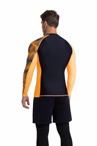 USKOY Men's Rash Guard Long Sleeve UPF 50+ Sun Protection Quick Dry Swim Shirt with Compression Fit for BJJ, Surfing & Gym Training Black Orange Large - Image 2