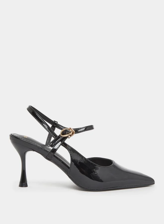 Styli Black Patent Leather Ankle Strap Shoes