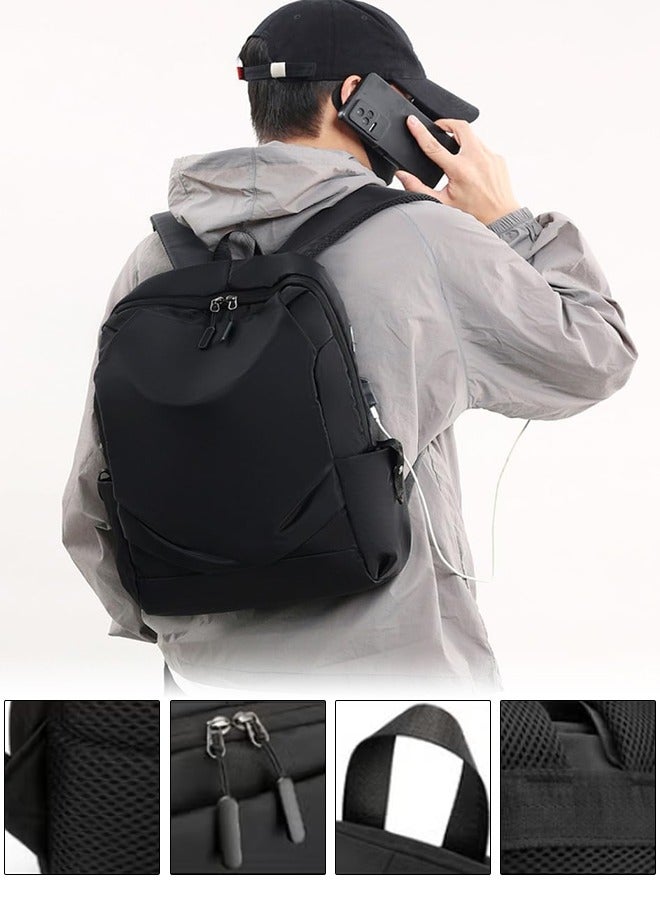 DUNISO Large Capacity Nylon Fabric Shoulders Bag,Waterproof Laptop Backpack With USB Charge Port And headphone Jack Suitable for 15.6-Inch Laptops For Travel,Business,Black - Image 1