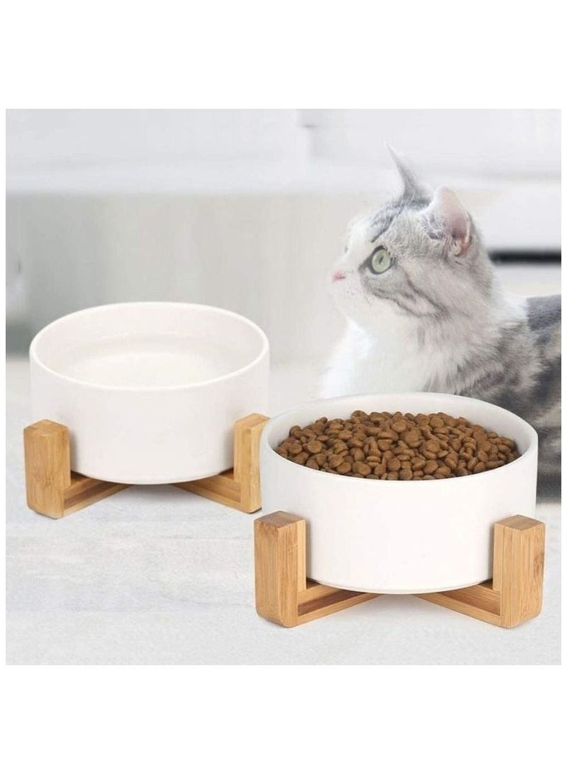 Petsary Ceramic Dog Bowls with Wood Stand, Dog Water Bowl Food Dish, Heavy Weighted or No Tip Over Dog Comfort Food Bowls, Stoneware Pet Bowl, Extra High Capacity (Large, White) - Image 1