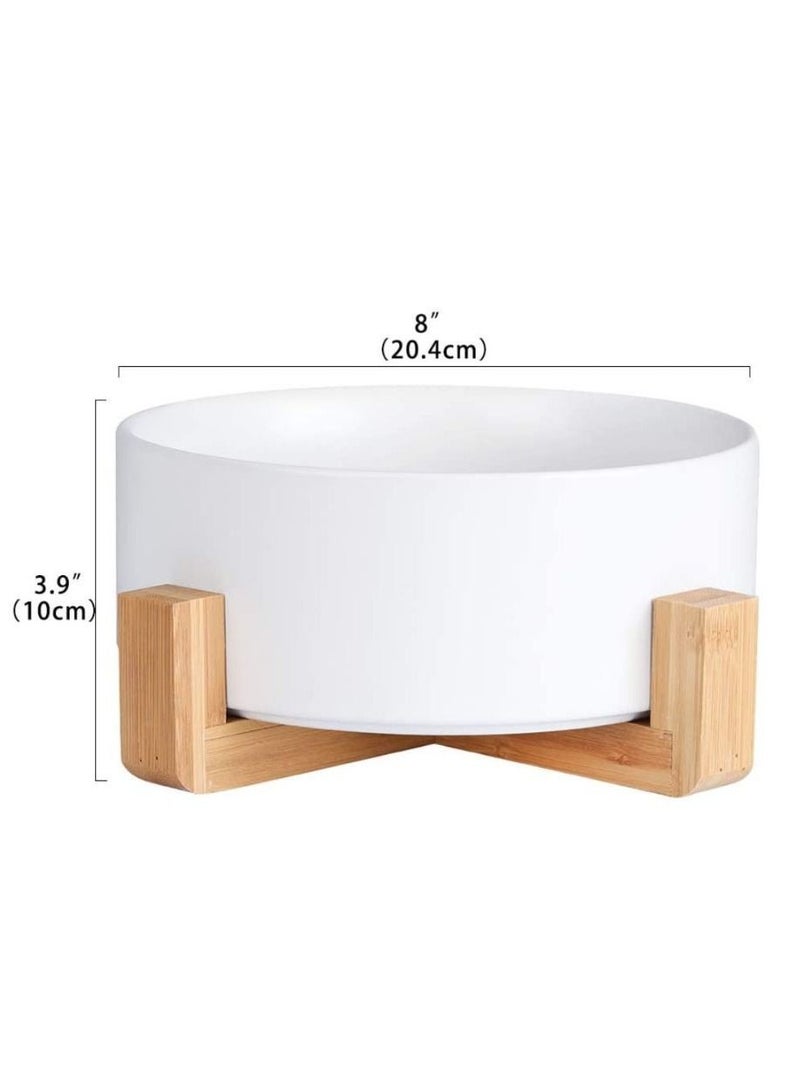 Petsary Ceramic Dog Bowls with Wood Stand, Dog Water Bowl Food Dish, Heavy Weighted or No Tip Over Dog Comfort Food Bowls, Stoneware Pet Bowl, Extra High Capacity (Large, White) - Image 2