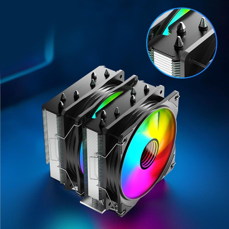 White CPU Cooler With 6 Heat Pipes Double Tower ARGB PWM Fan Aluminum Heatsink Quiet Operation - Image 3