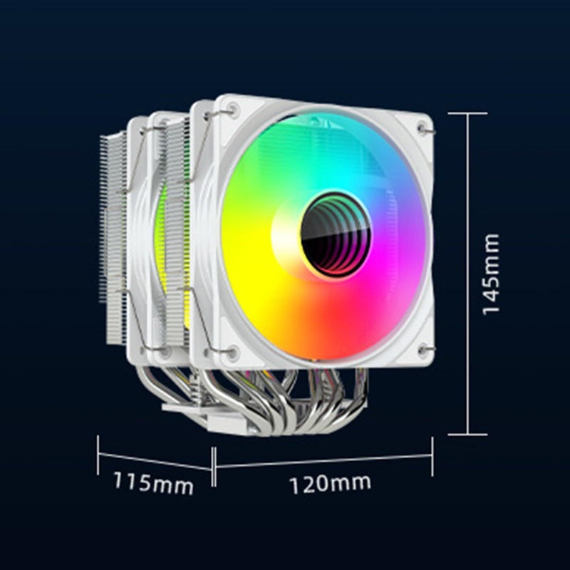 White CPU Cooler With 6 Heat Pipes Double Tower ARGB PWM Fan Aluminum Heatsink Quiet Operation - Image 5