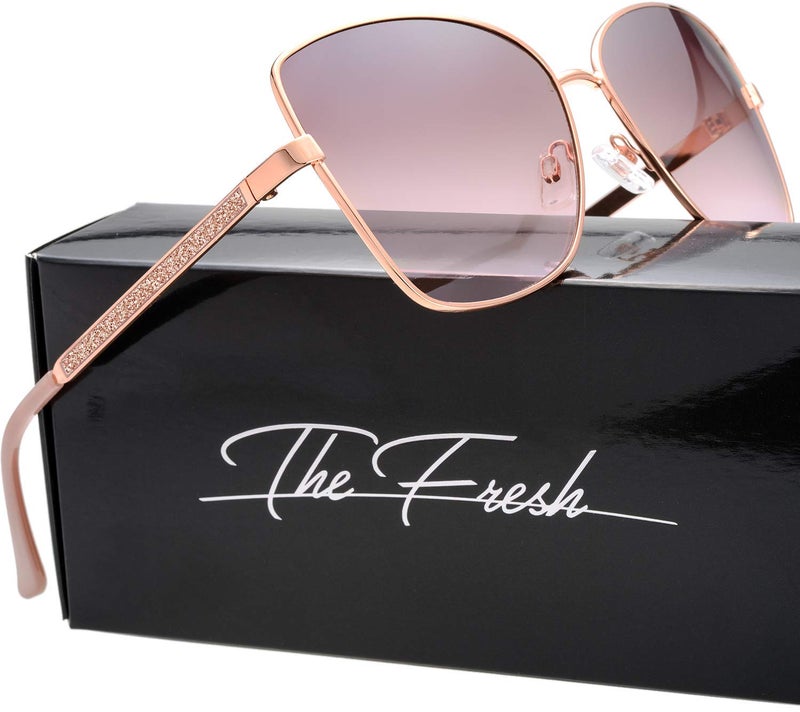 The Fresh Classic Crystal Elegant Women Beauty Design Sunglasses Gift Box (L173-Rose Gold, Brown/Pink) - Image 2