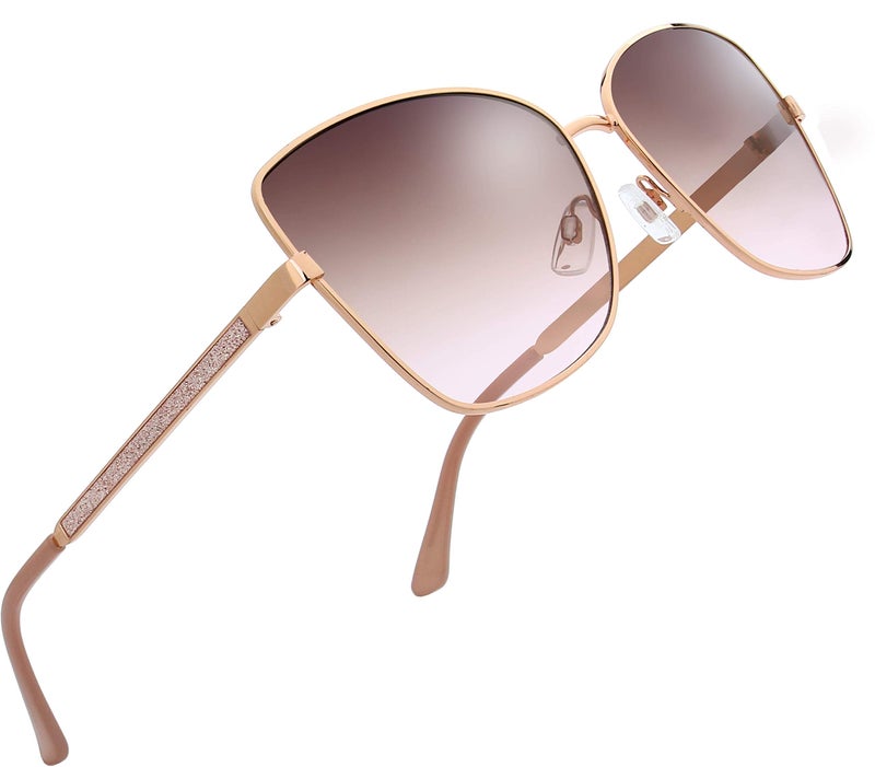 The Fresh Classic Crystal Elegant Women Beauty Design Sunglasses Gift Box (L173-Rose Gold, Brown/Pink) - Image 1