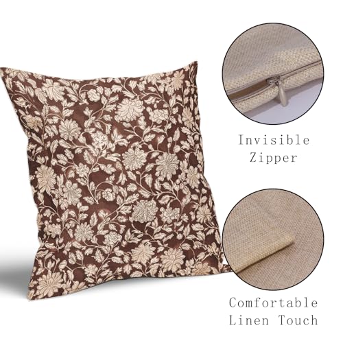 Anyako Brown Floral Pillowcase Set of 2 Brown and Cream Vintage Floral Throw Pillows Square 18x18 Inch Rustic Flowers Print Pillow Cushion Covers Farmhouse Decor for Home Living Room Bed Couch Sofa Outdoor - Image 4