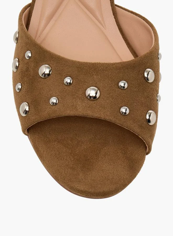 Celeste Beige Women Embellished Suede Kitten Heel Sandals for Women | Best Price UAE
