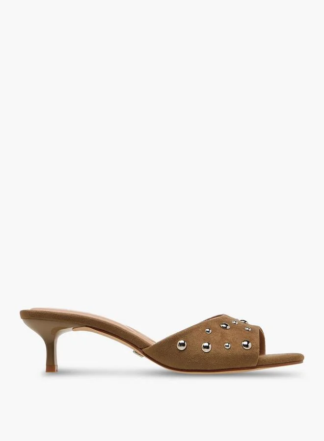 Celeste Beige Women Embellished Suede Kitten Heel Sandals for Women | Best Price UAE