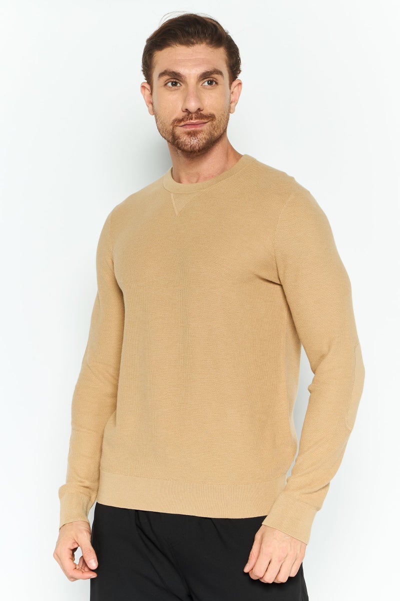 Michael Kors Men Crew Neck Long Sleeve Textured T-Shirt, Khaki  - Image 1