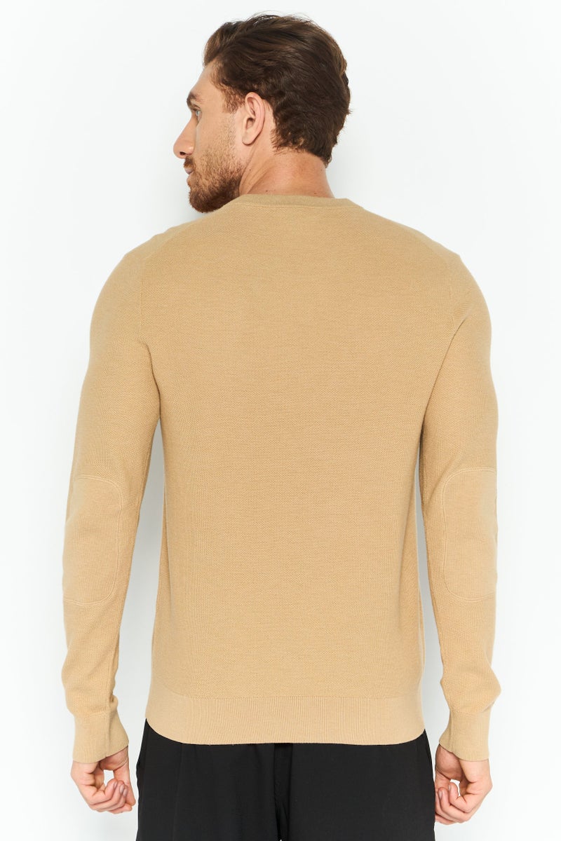 Michael Kors Men Crew Neck Long Sleeve Textured T-Shirt, Khaki  - Image 4